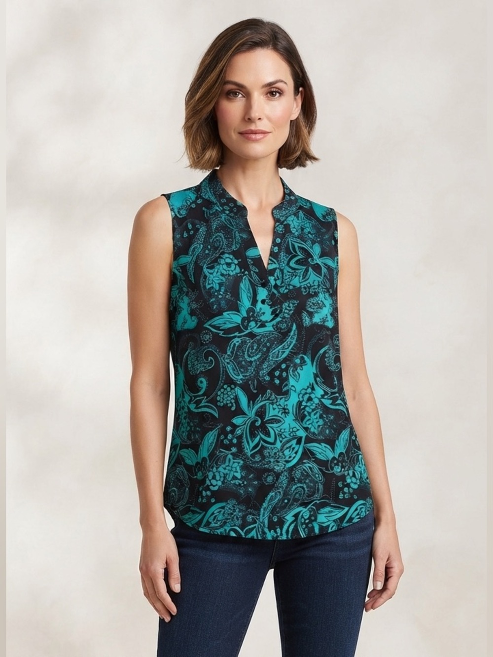 Carol Rose Green/Black Floral & Paisley Print Top